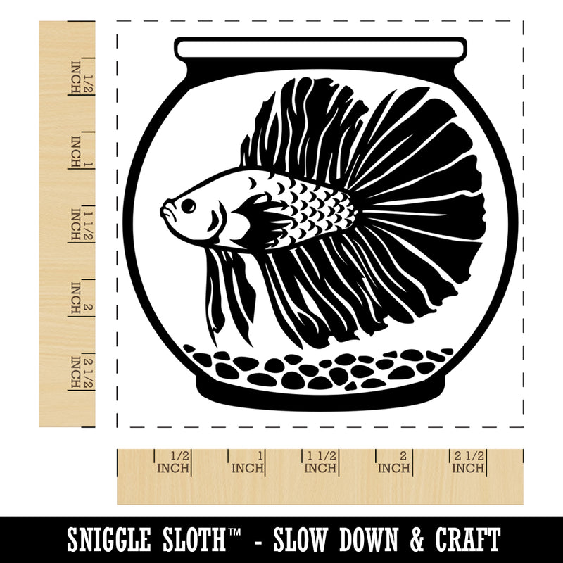 Betta in Fish Bowl Aquarium Square Rubber Stamp for Stamping Crafting