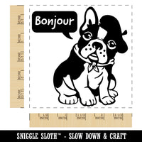 Bonjour French Bulldog with Beret and Bandana Square Rubber Stamp for Stamping Crafting