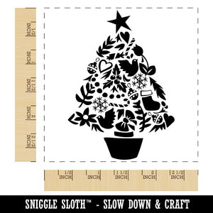 Decorated Christmas Tree Stocking Ornament Dove Square Rubber Stamp for Stamping Crafting