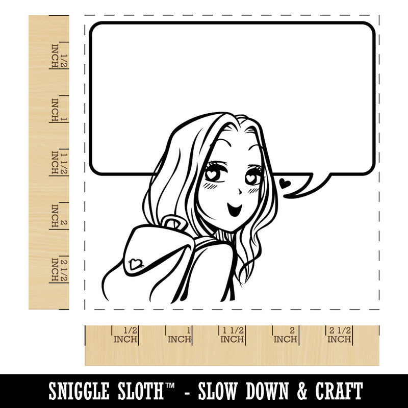 Flirty Anime Manga Girl with Empty Speech Text Bubble Square Rubber Stamp for Stamping Crafting