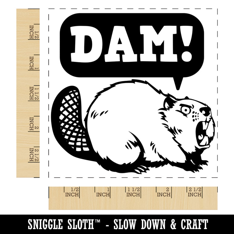 Grumpy Beaver Yelling Dam Square Rubber Stamp for Stamping Crafting