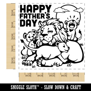 Happy Father's Day Dad with Lion and Cubs Square Rubber Stamp for Stamping Crafting