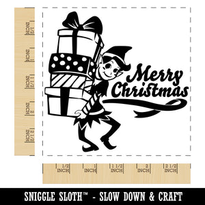 Merry Christmas Elf with Presents Gifts Square Rubber Stamp for Stamping Crafting