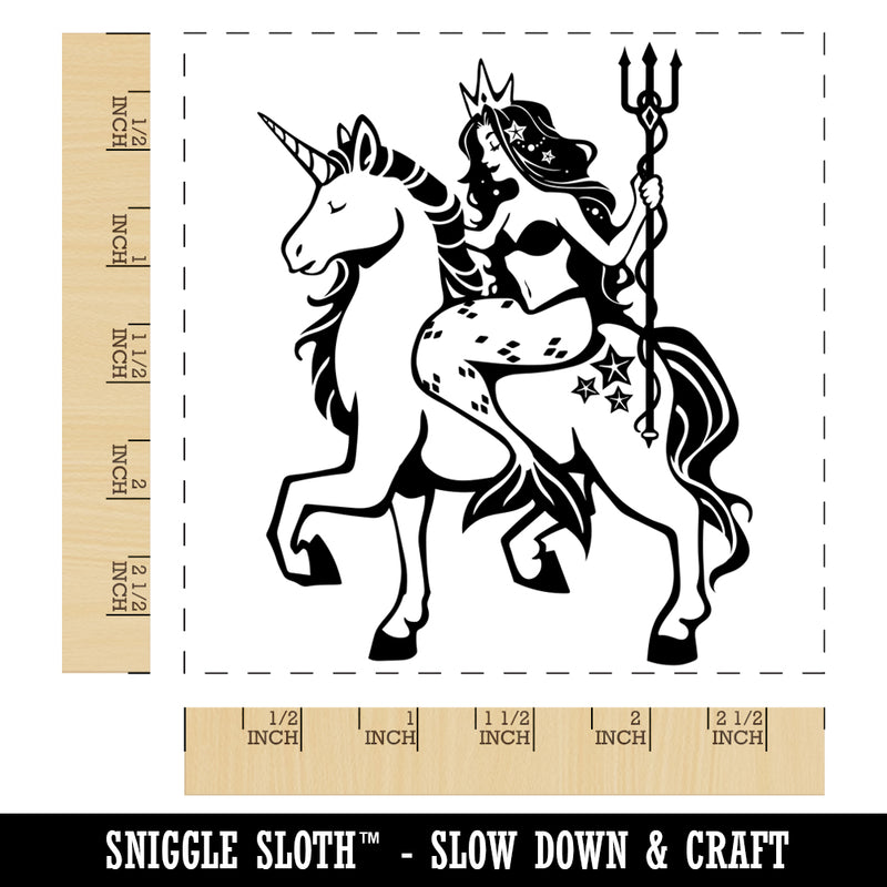 Mystical Mermaid Riding Unicorn Square Rubber Stamp for Stamping Crafting