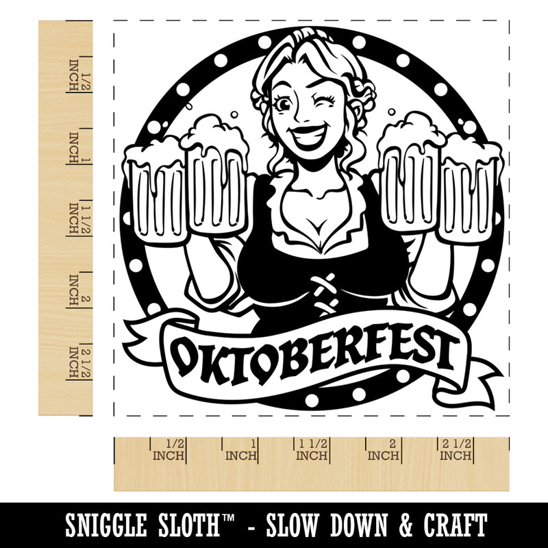 Oktoberfest German Maiden with Steins of Beer Square Rubber Stamp for Stamping Crafting
