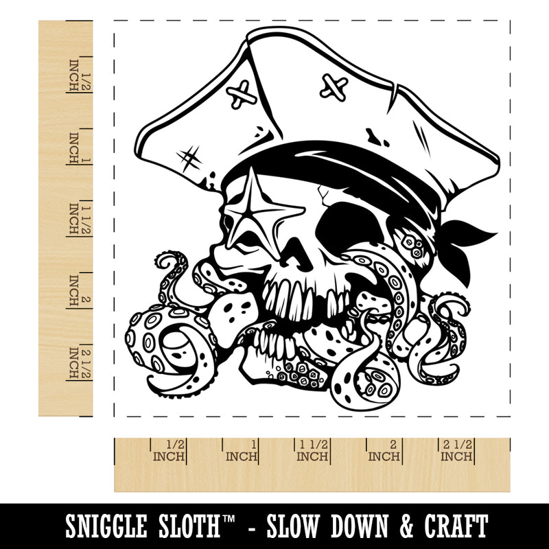 Pirate Skull with Octopus Tentacles Square Rubber Stamp for Stamping Crafting