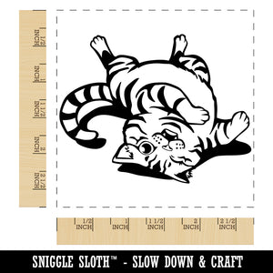 Playful Cat Rolling Around Square Rubber Stamp for Stamping Crafting