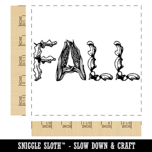 Fall Harvest Text Square Rubber Stamp for Stamping Crafting