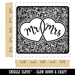 Mr & Mrs Intertwined Hearts With Flower Background Wedding Square Rubber Stamp for Stamping Crafting