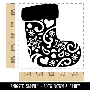 Christmas Holiday Stocking with Stars and Snowflakes Square Rubber Stamp for Stamping Crafting