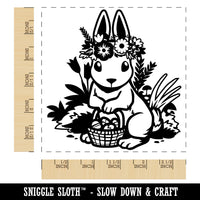 Cute Easter Bunny with Eggs and Flower Crown Square Rubber Stamp for Stamping Crafting