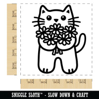 Cat Holding Flowers Square Rubber Stamp for Stamping Crafting