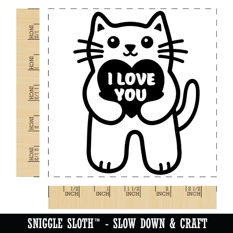 Cat Holding I Love You Heart Anniversary Valentine's Day Square Rubber Stamp for Stamping Crafting