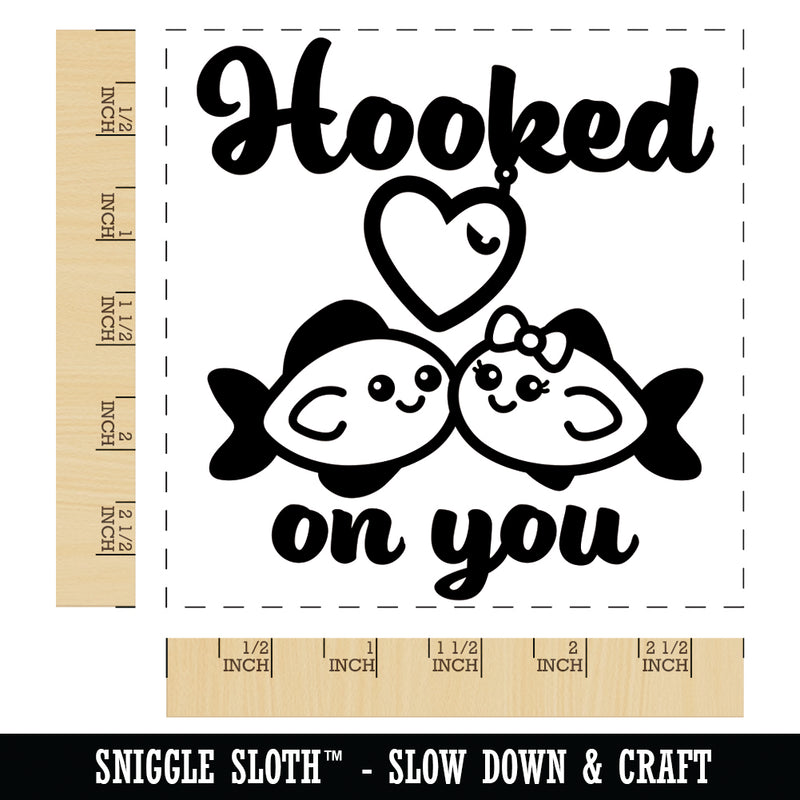 Hooked On You Fish Love Anniversary Valentine's Day Square Rubber Stamp for Stamping Crafting