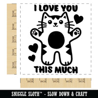 I Love You this Much Cat with Hearts Anniversary Valentine's Day Square Rubber Stamp for Stamping Crafting