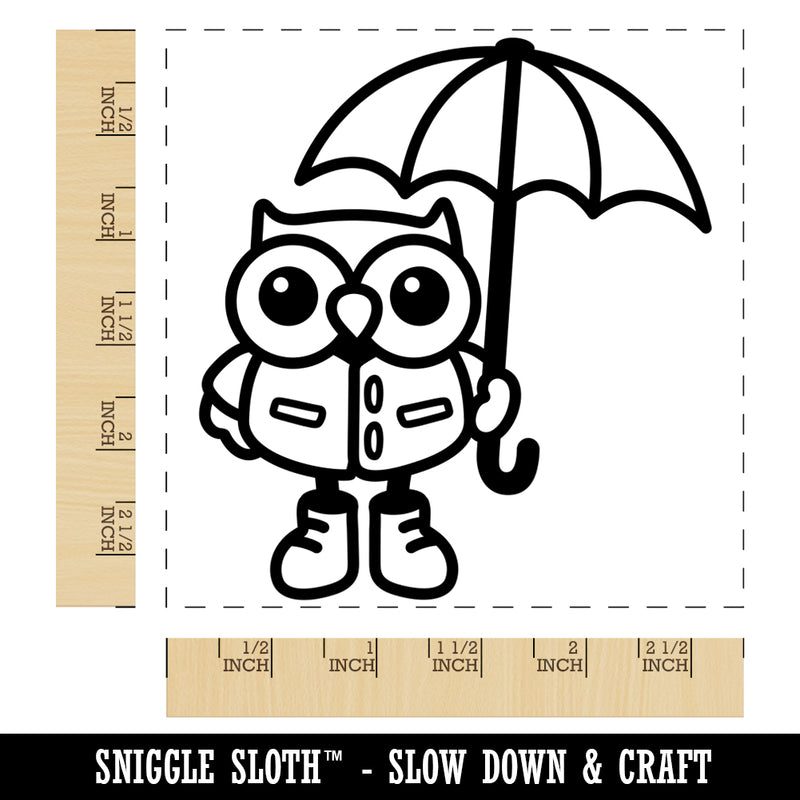 Owl with Umbrella Ready for the Rain Square Rubber Stamp for Stamping Crafting