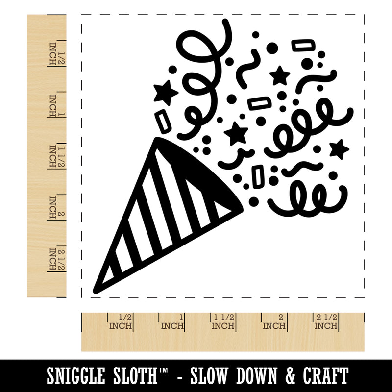 Party Popper with Confetti Celebration Birthday Square Rubber Stamp for Stamping Crafting
