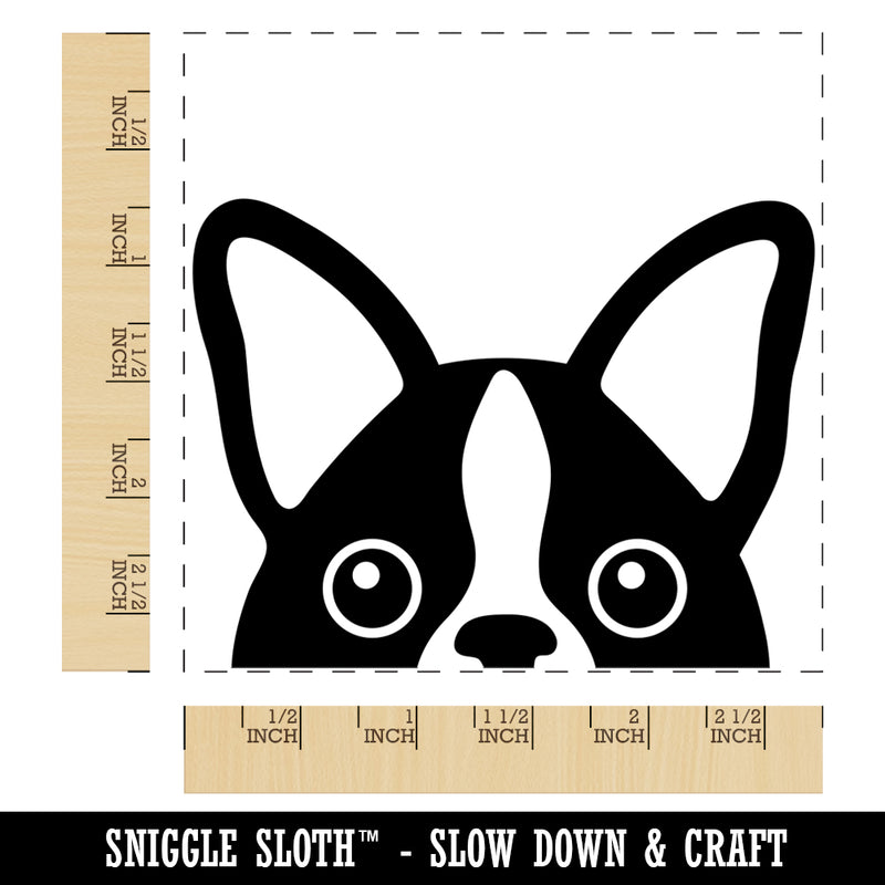 Peeking Boston Terrier Dog Square Rubber Stamp for Stamping Crafting
