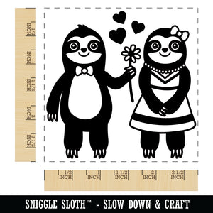 Sloth Couple in Love Anniversary Valentine's Day Square Rubber Stamp for Stamping Crafting