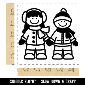 Stick Figure Winter Kids Square Rubber Stamp for Stamping Crafting