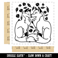 Foxes in Love Couple Anniversary Valentine's Day Square Rubber Stamp for Stamping Crafting