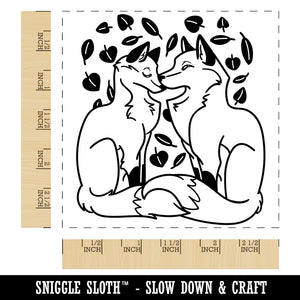 Foxes in Love Couple Anniversary Valentine's Day Square Rubber Stamp for Stamping Crafting