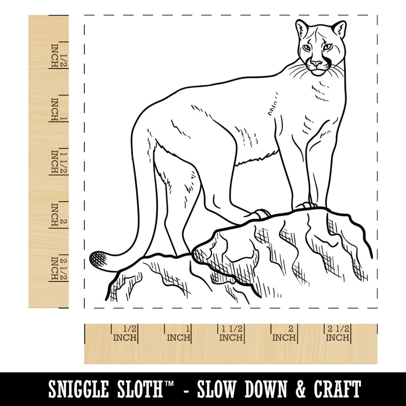 Proud Cougar Mountain Lion Square Rubber Stamp for Stamping Crafting