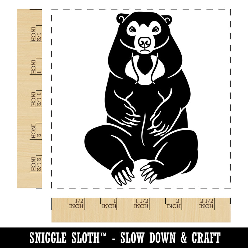 Sitting Malayan Sun Bear Square Rubber Stamp for Stamping Crafting