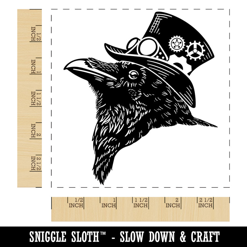 Steampunk Crow in Top Hat with Goggles and Gears Square Rubber Stamp for Stamping Crafting