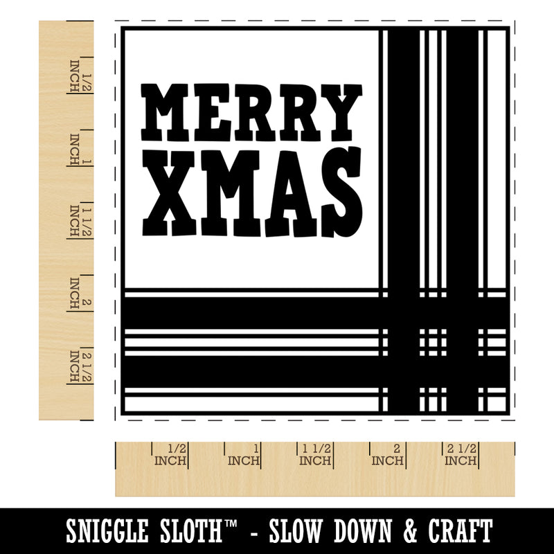 Merry Xmas Christmas with Corner Ribbon Square Rubber Stamp for Stamping Crafting