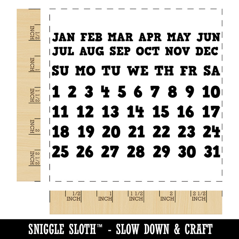 Perpetual Calendar Date Fill-In with Days of the Week Month Square Rubber Stamp for Stamping Crafting