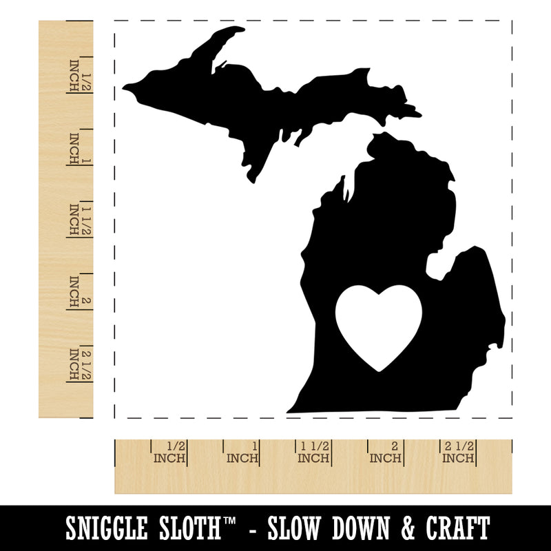 Michigan State with Heart Square Rubber Stamp for Stamping Crafting