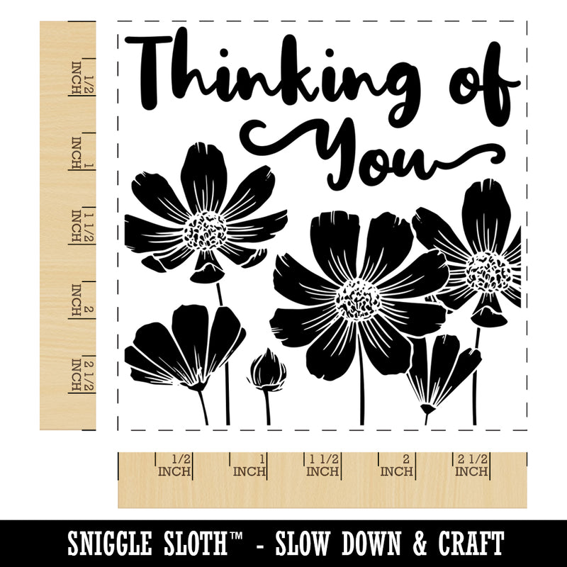 Thinking of You Cosmos Flowers Silhouette Square Rubber Stamp for Stamping Crafting
