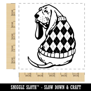 Basset Hound Dog in Argyle Sweater Square Rubber Stamp for Stamping Crafting