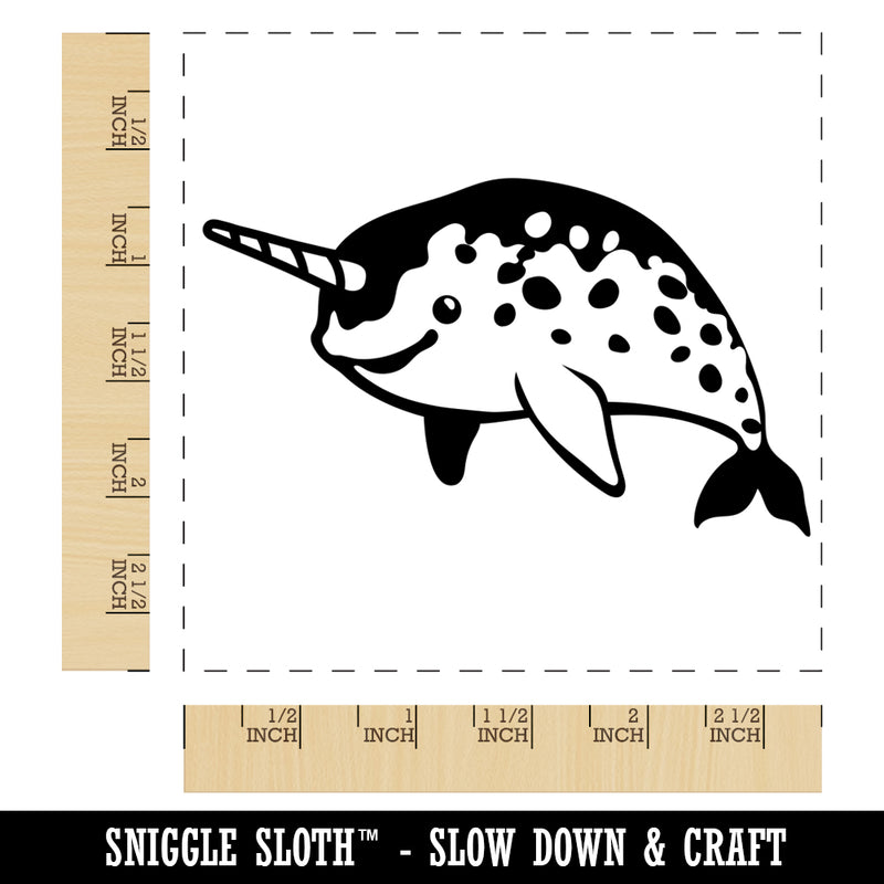 Cheerful Narwhal the Horned Whale Square Rubber Stamp for Stamping Crafting