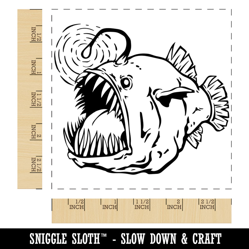 Creepy Scary Angler Fish Square Rubber Stamp for Stamping Crafting