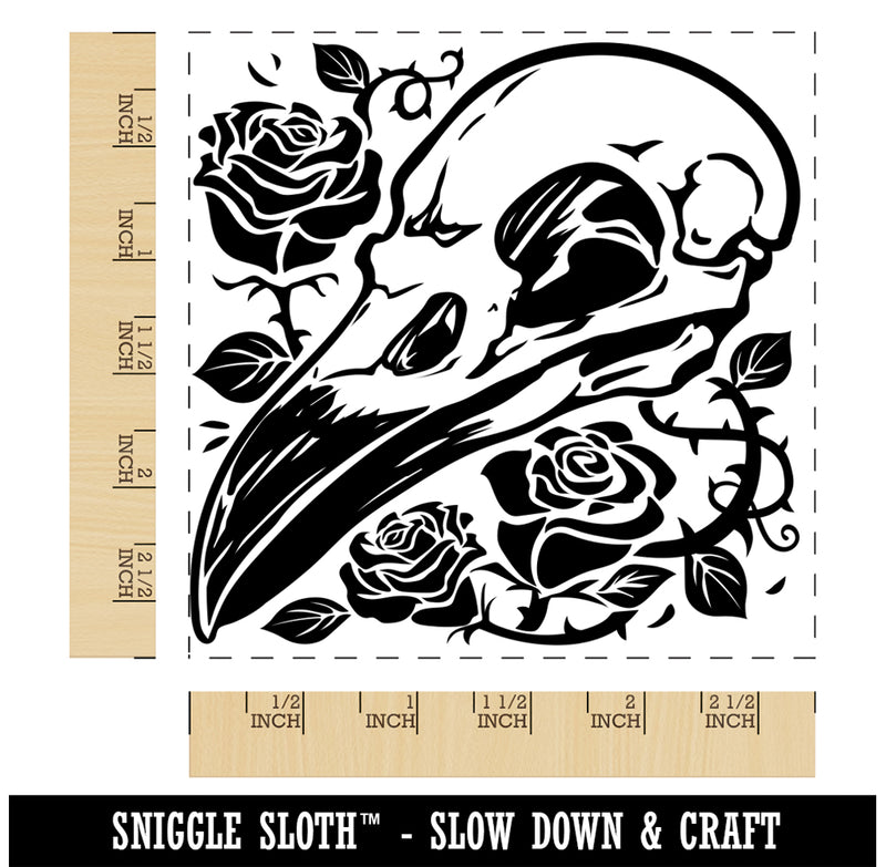Crow Raven Bird Skull with Roses Square Rubber Stamp for Stamping Crafting