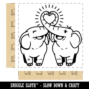 Elephant Couple Heart Trunks Love Anniversary Valentine's Day Square Rubber Stamp for Stamping Crafting