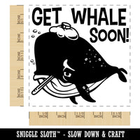 Get Well Soon Sick Whale with Thermometer and Ice Pack Square Rubber Stamp for Stamping Crafting