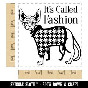 Hairless Sphynx Cat with Fashion Houndstooth Sweater Square Rubber Stamp for Stamping Crafting