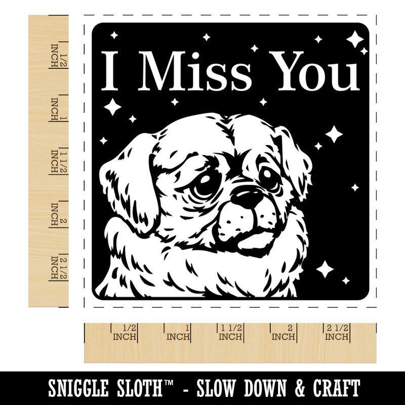 I Miss You Sad Dog Tibetan Spaniel Square Rubber Stamp for Stamping Crafting