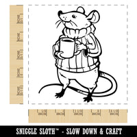 Proud Mouse in Sweater with Mug Square Rubber Stamp for Stamping Crafting