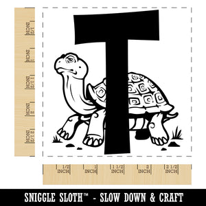 Animal Alphabet Letter T for Turtle and Tortoise Square Rubber Stamp for Stamping Crafting