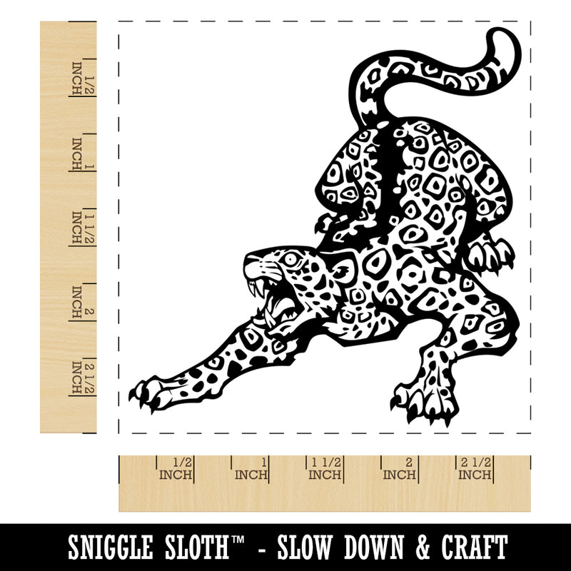 Fierce Crouching Jaguar Jungle Cat Square Rubber Stamp for Stamping Crafting