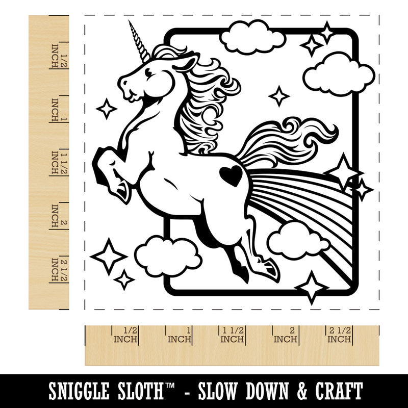Magical Unicorn Pooping Rainbow and Stars Square Rubber Stamp for Stamping Crafting