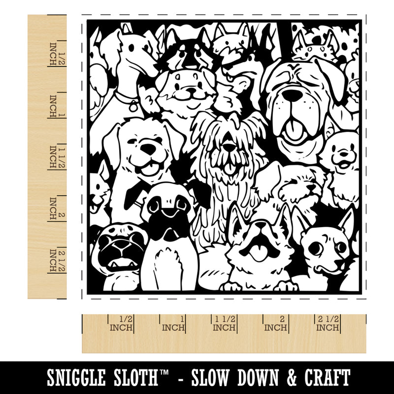 Too Many Dogs in a Box Square Rubber Stamp for Stamping Crafting