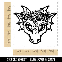 Dragon Wearing a Flower Crown Square Rubber Stamp for Stamping Crafting