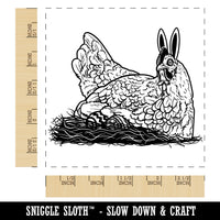 Easter Bunny Hen Laying on Eggs Holiday Chicken Square Rubber Stamp for Stamping Crafting