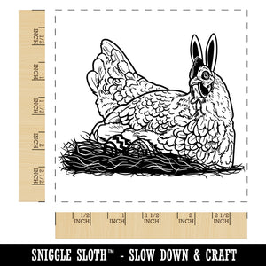 Easter Bunny Hen Laying on Eggs Holiday Chicken Square Rubber Stamp for Stamping Crafting