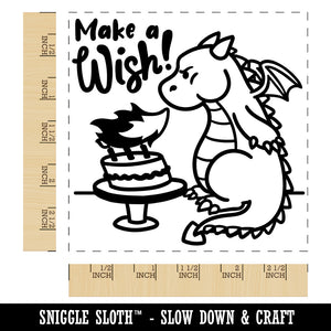 Make a Wish Dragon Trying to Blow Out Birthday Candles Square Rubber Stamp for Stamping Crafting